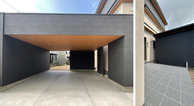 大開口のオープンガレージ